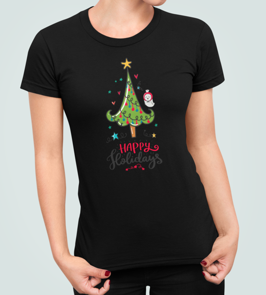 Футболка женская новогодняя Stedman с принтом Happy holidays елка L Черный (НГ4.1-3)