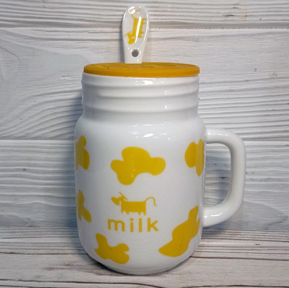 Кружка керамическая Бидончик с крышкой и ложкой 400 мл Желтый (21-жов-35191-1) - фото 2 Кружка керамическая Бидончик с крышкой и ложкой 400 мл Желтый (21-жов-35191-1) - фото 2