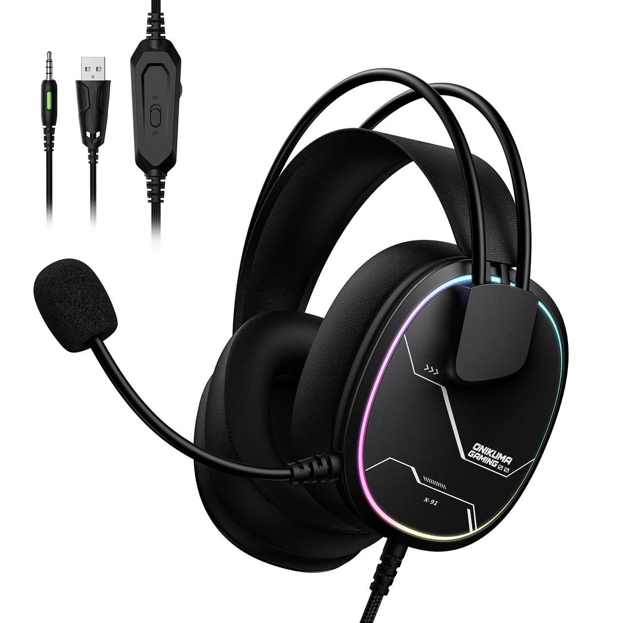 Наушники игровые Onikuma X-91 Max с микрофоном и RGB подсветкой проводные для ПК PS4 PS5 Xbox