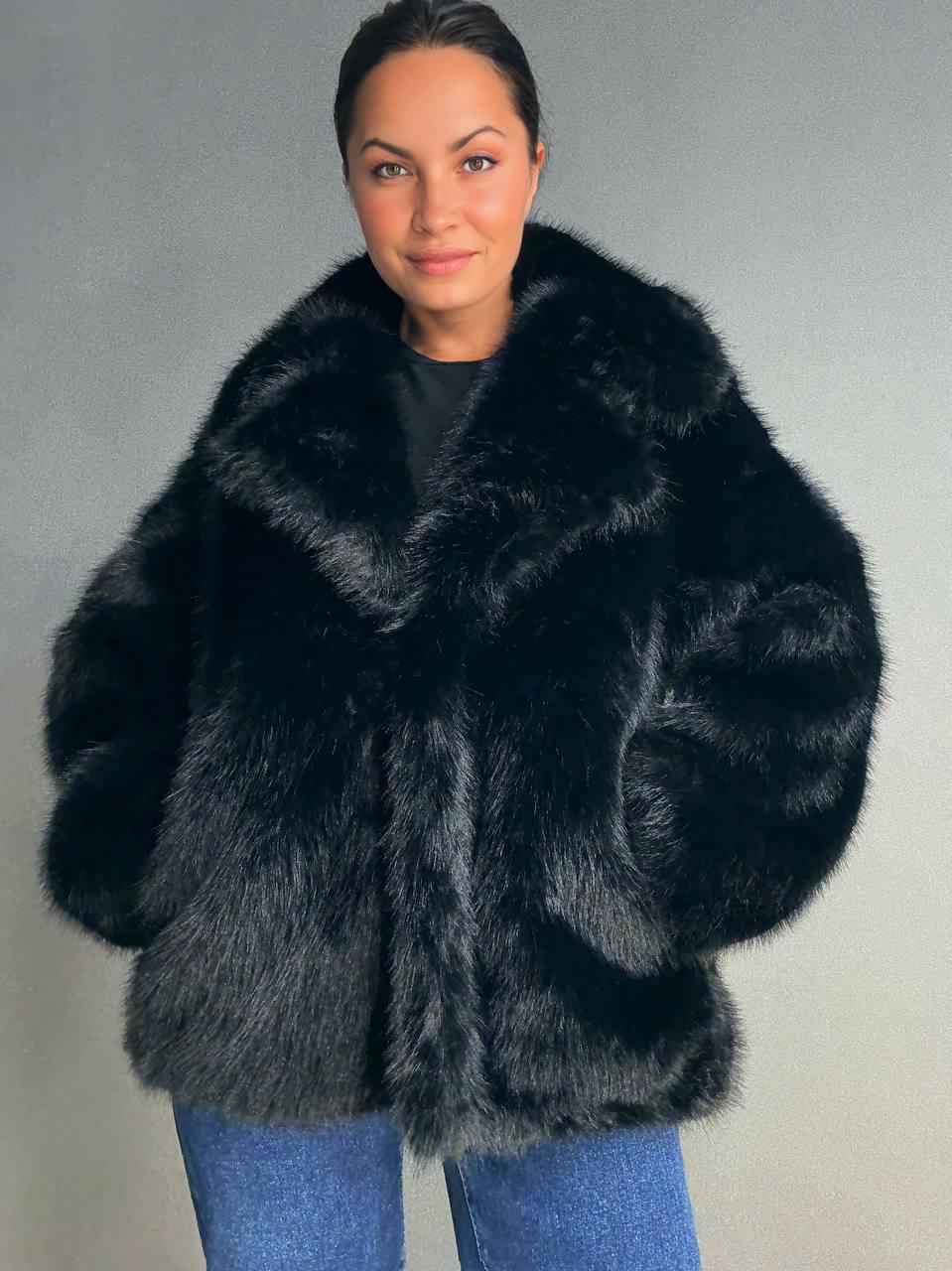 Шуба женская Fancy Matinee 5902 оверсайз с карманами M Черный (4842)