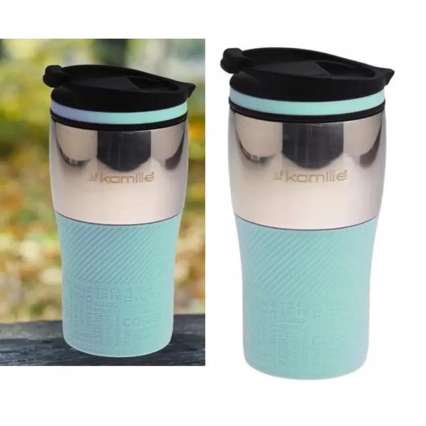 Термокухоль із силіконовою TPR-вставкою Kamille KM-2155 із нержавіючої сталі 320 мл Сталевий/Ментоловий (150-84-2155.2) - фото 5 Термокухоль із силіконовою TPR-вставкою Kamille KM-2155 із нержавіючої сталі 320 мл Сталевий/Ментоловий (150-84-2155.2) - фото 5