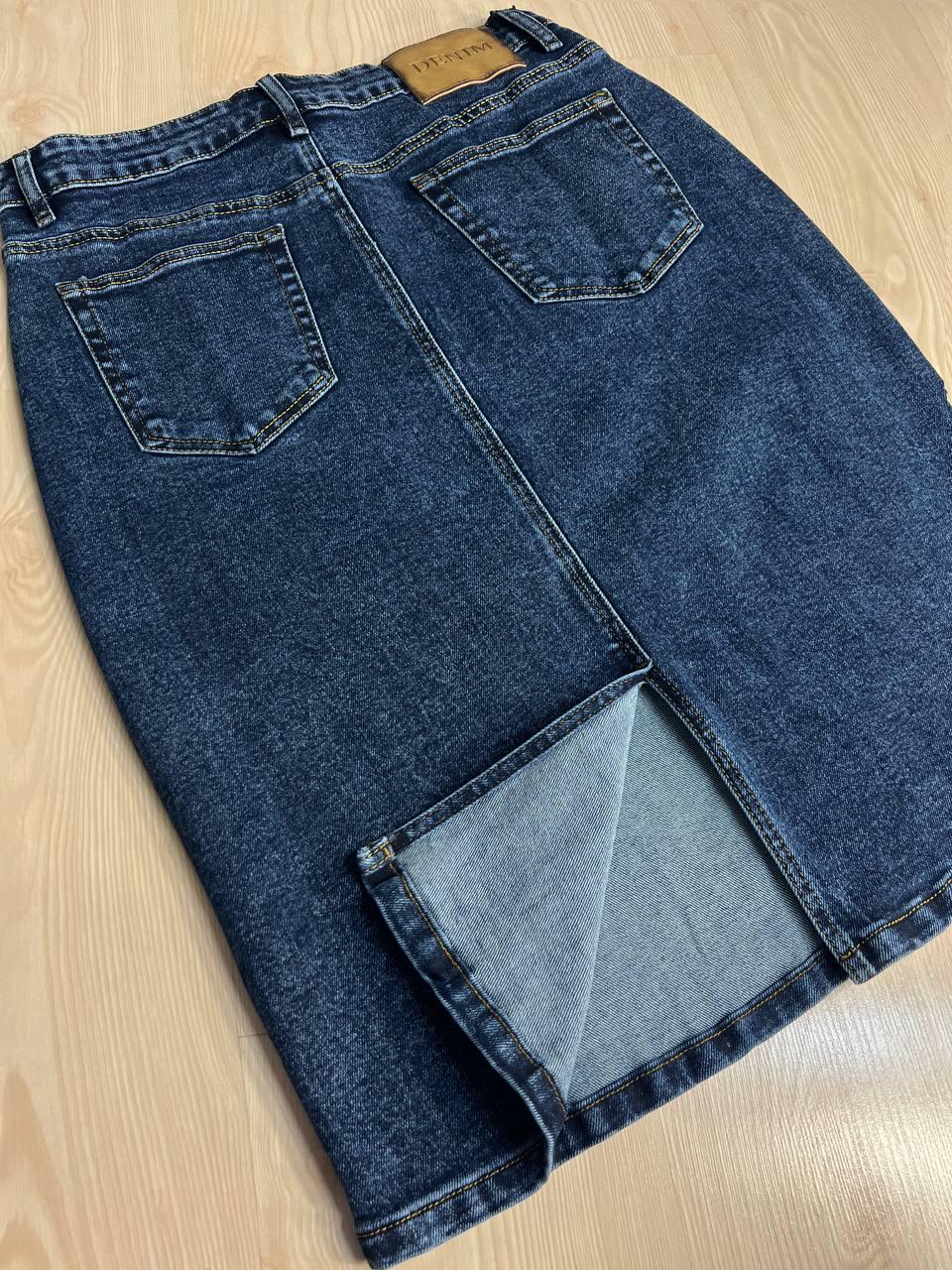 Юбка джинсовая Vanver 8251 средней длины с разрезом р. 40 Синий - фото 4