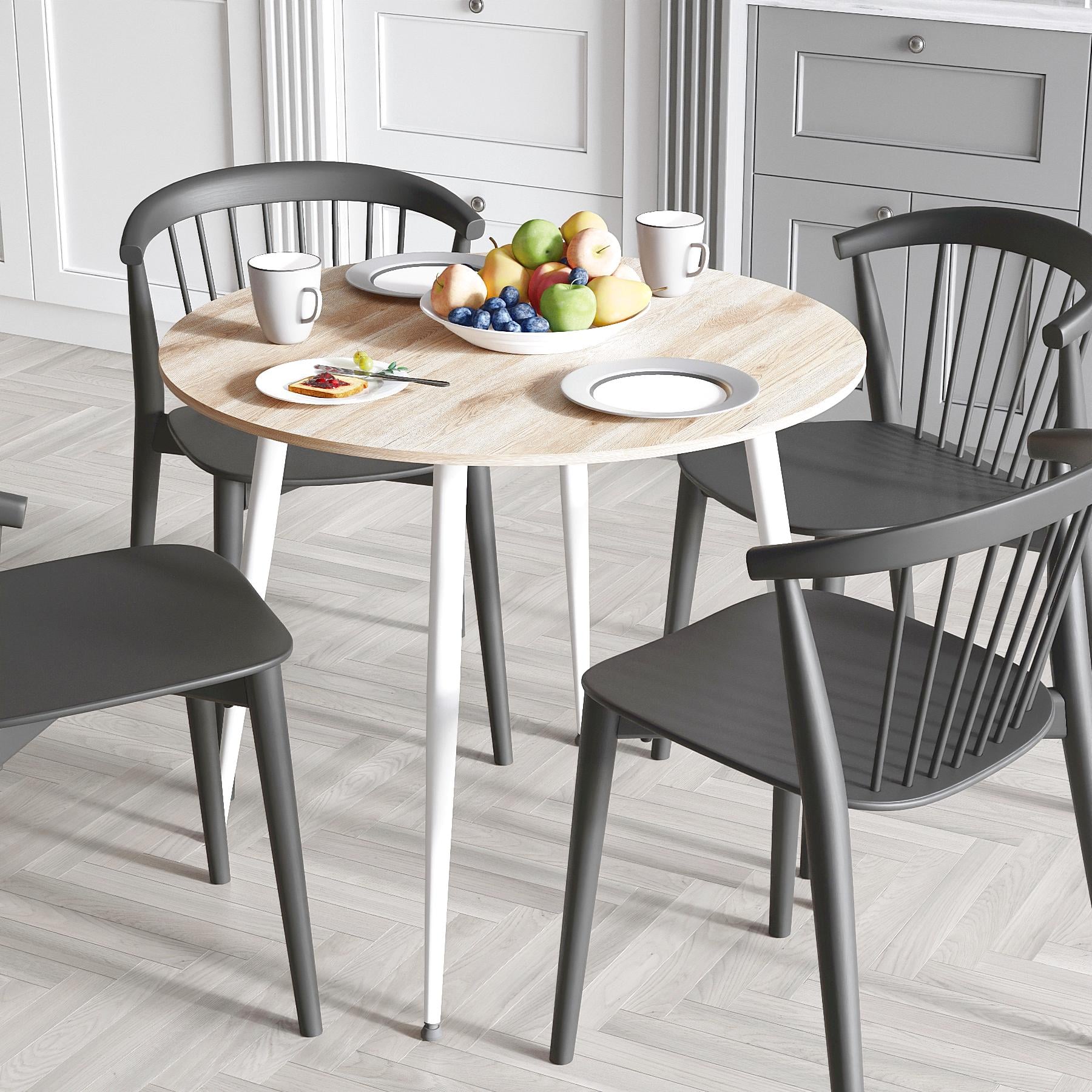 Обідній стіл круглий Ferrum-decor OPTIMA 5 ніжки конусні метал/ДСП 16 мм 750x900x900 мм Білий/Дуб Сан-Марино (FRD-107488)