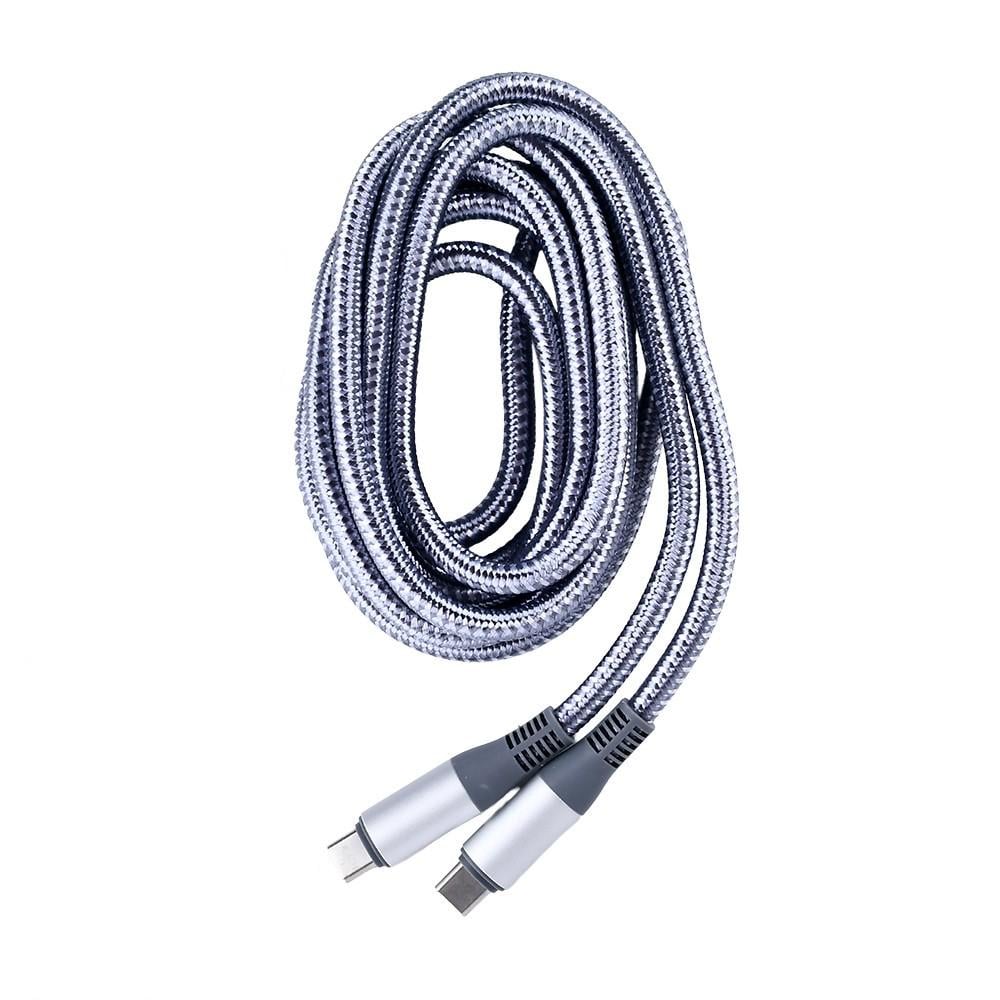 Кабель зарядный KLGO S-118 Type-C to Type-C 2м PD 66W нейлон металл быстрая зарядка Серебряный (WL-1428)