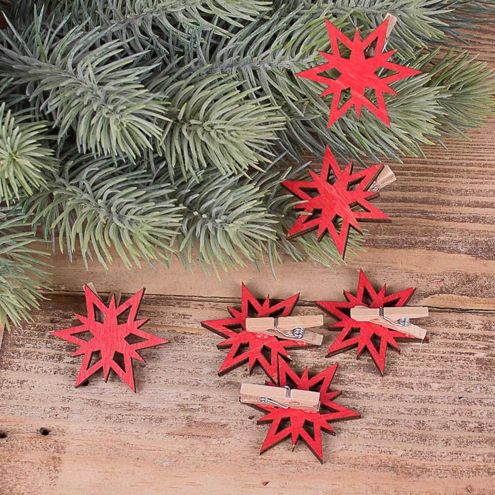 Прищепки деревянные Звезда Красный (4757-17)