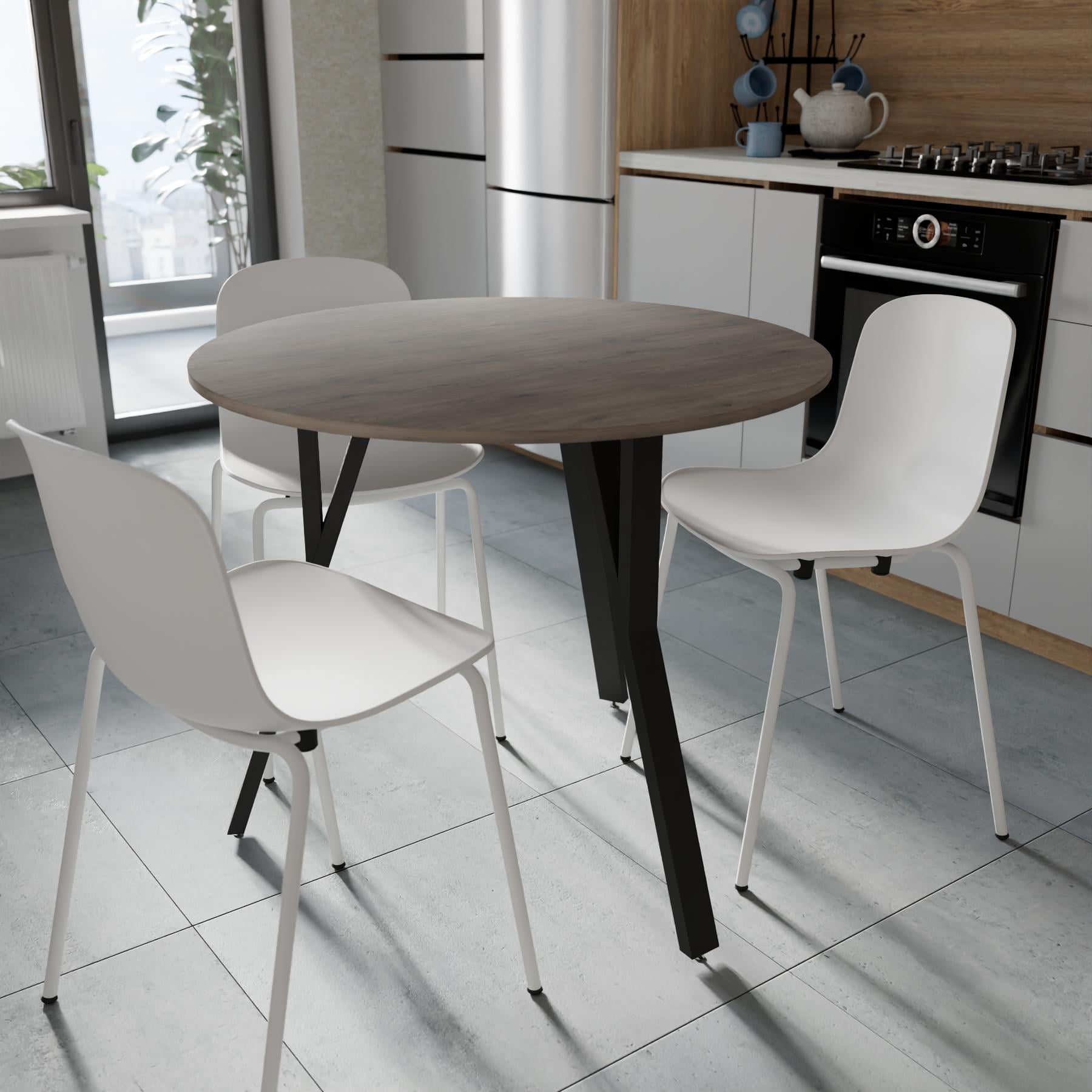 Обідній стіл круглий Ferrum-decor MARSI 3 870-3 метал/ДСП 16 мм 750x870x870 мм Білий/Дуб Кремона Канолло (FRD-107517)