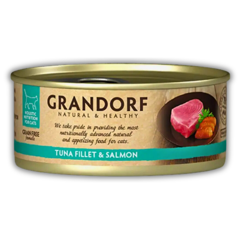 Корм для кошек влажный Grandorf Филе тунца и лосось для взрослых котов всех пород 70 г (GDCW1107) Корм для кошек влажный Grandorf Филе тунца и лосось для взрослых котов всех пород 70 г (GDCW1107)