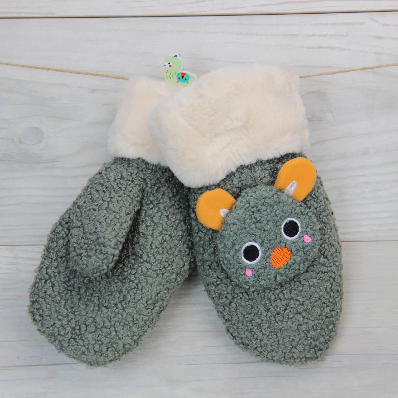 Рукавиці дитячі Мишки 4-6 років Сіро-зелений (31088)