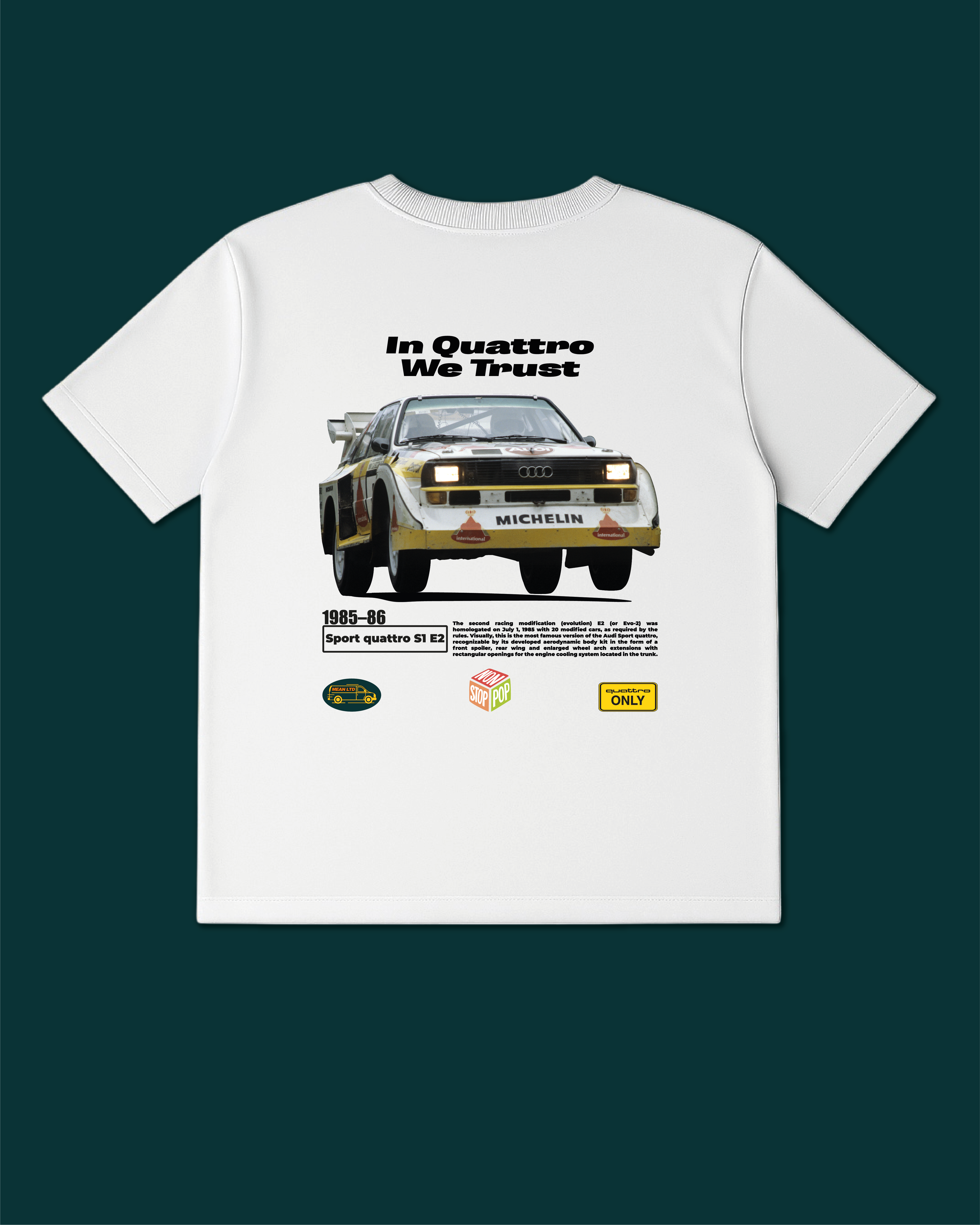 Футболка MEAN LTD Audi Sport Quattro S1 E2 '1985-1986 L Белый (MLD2000683) - фото 7 Футболка MEAN LTD Audi Sport Quattro S1 E2 '1985-1986 L Белый (MLD2000683) - фото 7