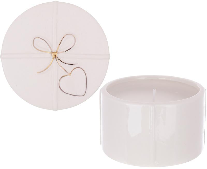 Свічник порцеляновий подарунок із золотим бантом та восковою свічкою 9,5 см