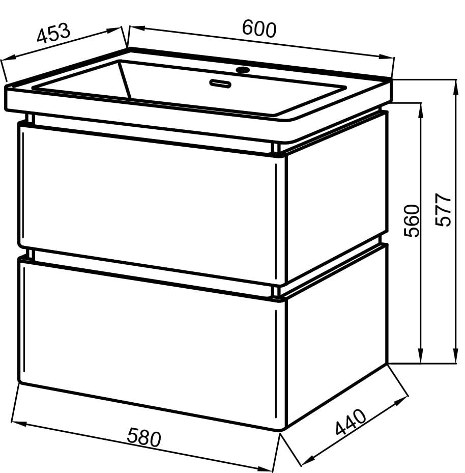 Тумба ЮВВИС Лион ТПБ-2 Д 60 см с умывальником Канте из искусственного камня (14853714) - фото 3