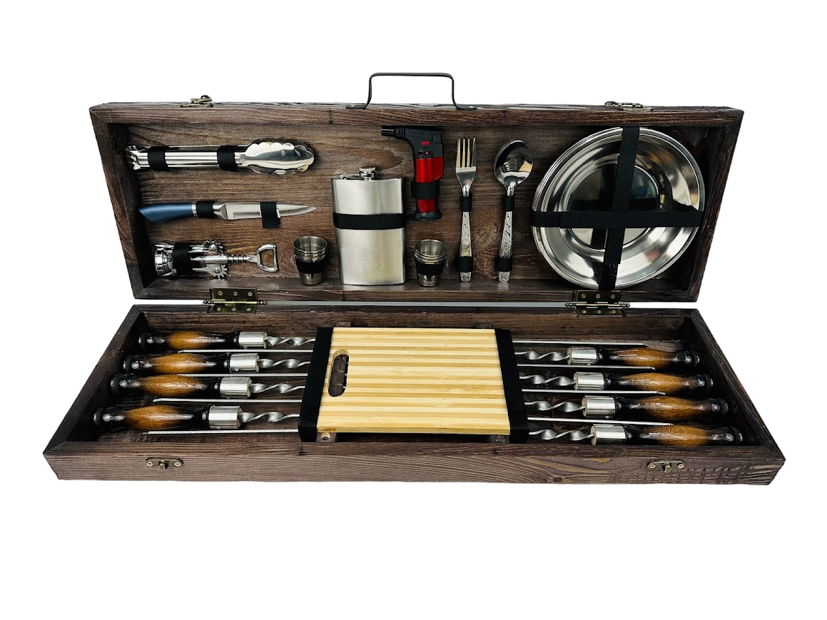 Набір шампурів подарунковий у дерев'яному кейсі Максі на 38 предметів (106-10-KS-7605)