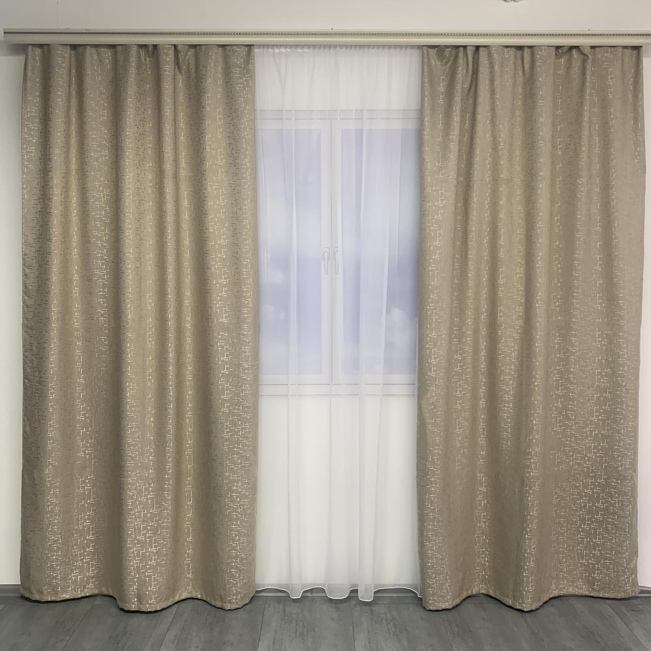 Шторы готовые для спальни и гостиной Мрамор льняные плотные Бежевый