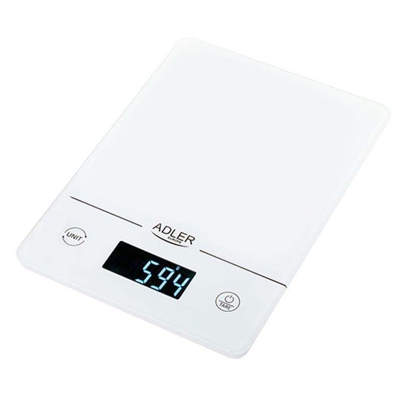 Весы кухонные электронные Adler AD 3170 стеклянные с ЖК-дисплеем 15 кг White (5062)