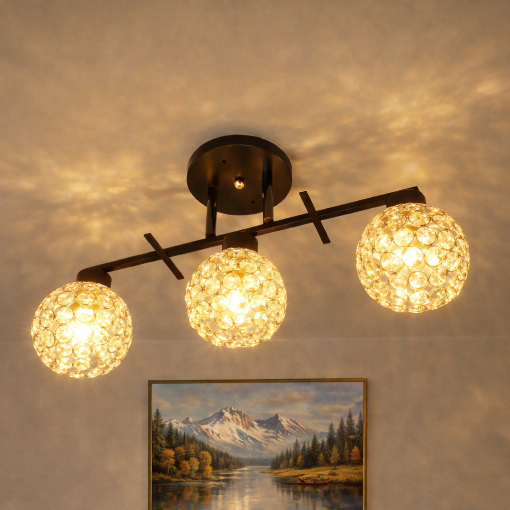 Люстра Valeso с тремя шаровидными плафонами под лампу Е27 Черный/Хром (Ю 6971A/3 BK+CR)