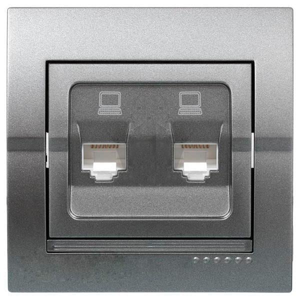 Розетка комп'ютерна подвійна Lezard Deriy Графітовий (00000012355)