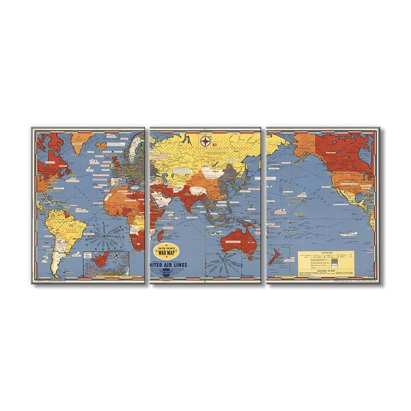 Винтажная карта Датированные события карта войны - панно 3 модуля 45x120 см