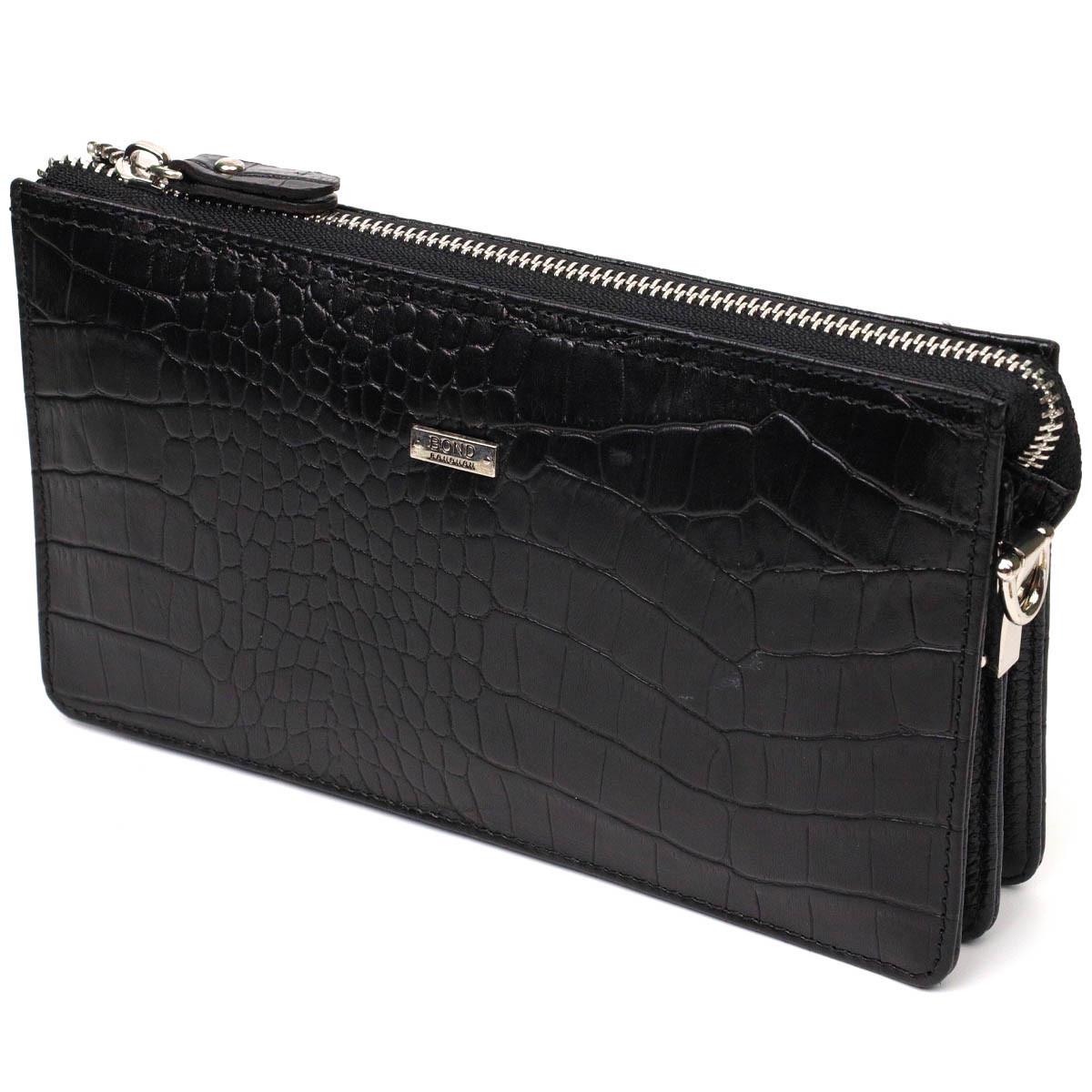 Клатч мужской Bond 22044 на два отделения из натуральной кожи с тиснением под крокодила Черный (2533696566)
