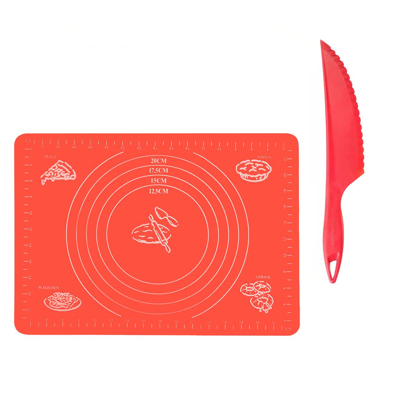 Килимок силіконовий для розкочування тіста 25х35 см з ножем Червоний (1822496486)