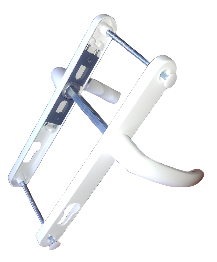 Нажимная ручка на планке для металлопластиковой двери из ПВХ 2 винта с пружиной 85/26/200/225 мм (13914)