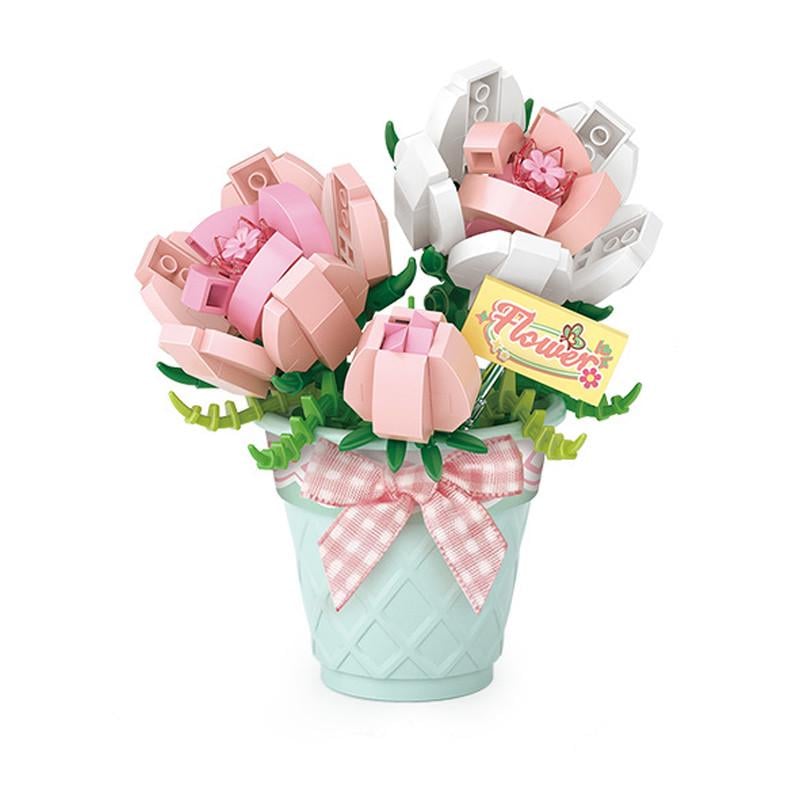 Конструктор блочный 3D LOZ 8836 мини роза в горшке пластиковый 230 дет. (27639431)