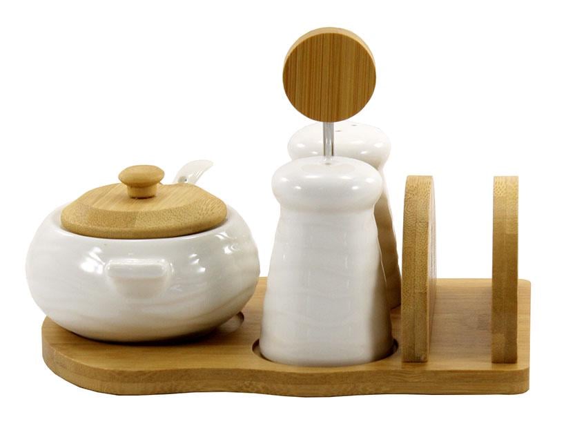 Фарфорова сільничка і перечниця Interos PJ01469 на підставці + серветниця