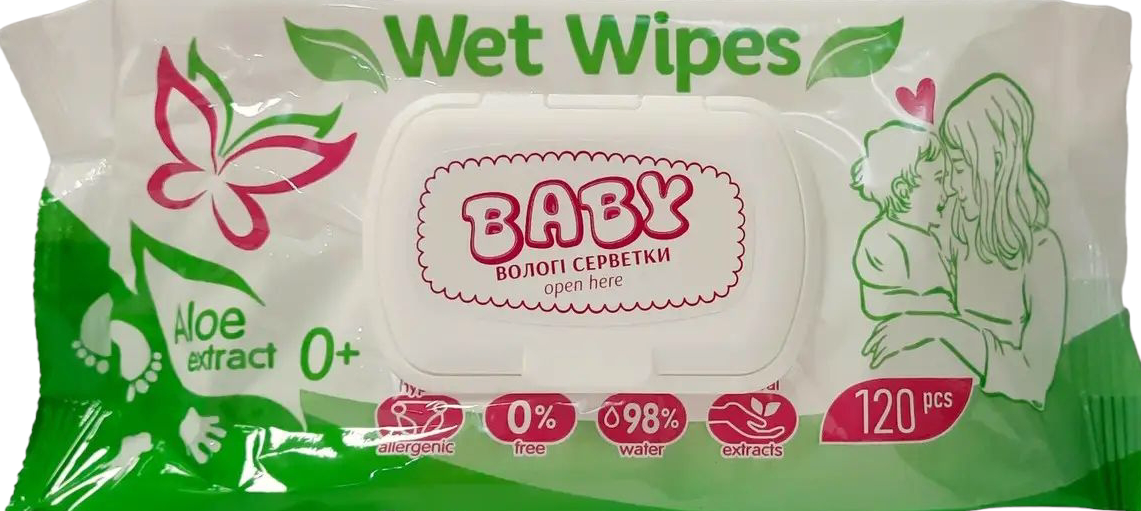 Вологі серветки дитячі Baby Aloe 120 шт. (14778)