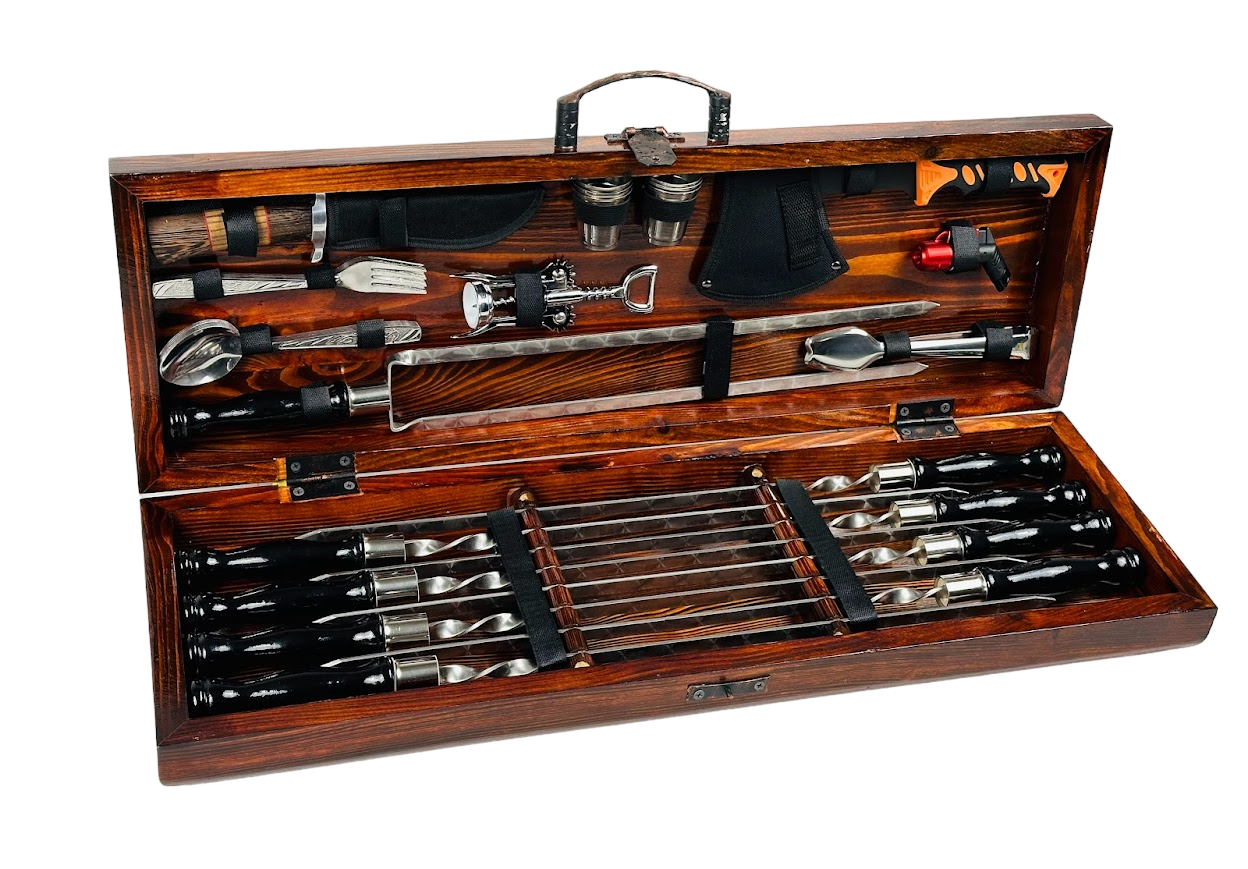 Набір шампурів подарунковий у дерев'яному кейсі Гриль LUX на 32 предмета (106-10-KS-7801)