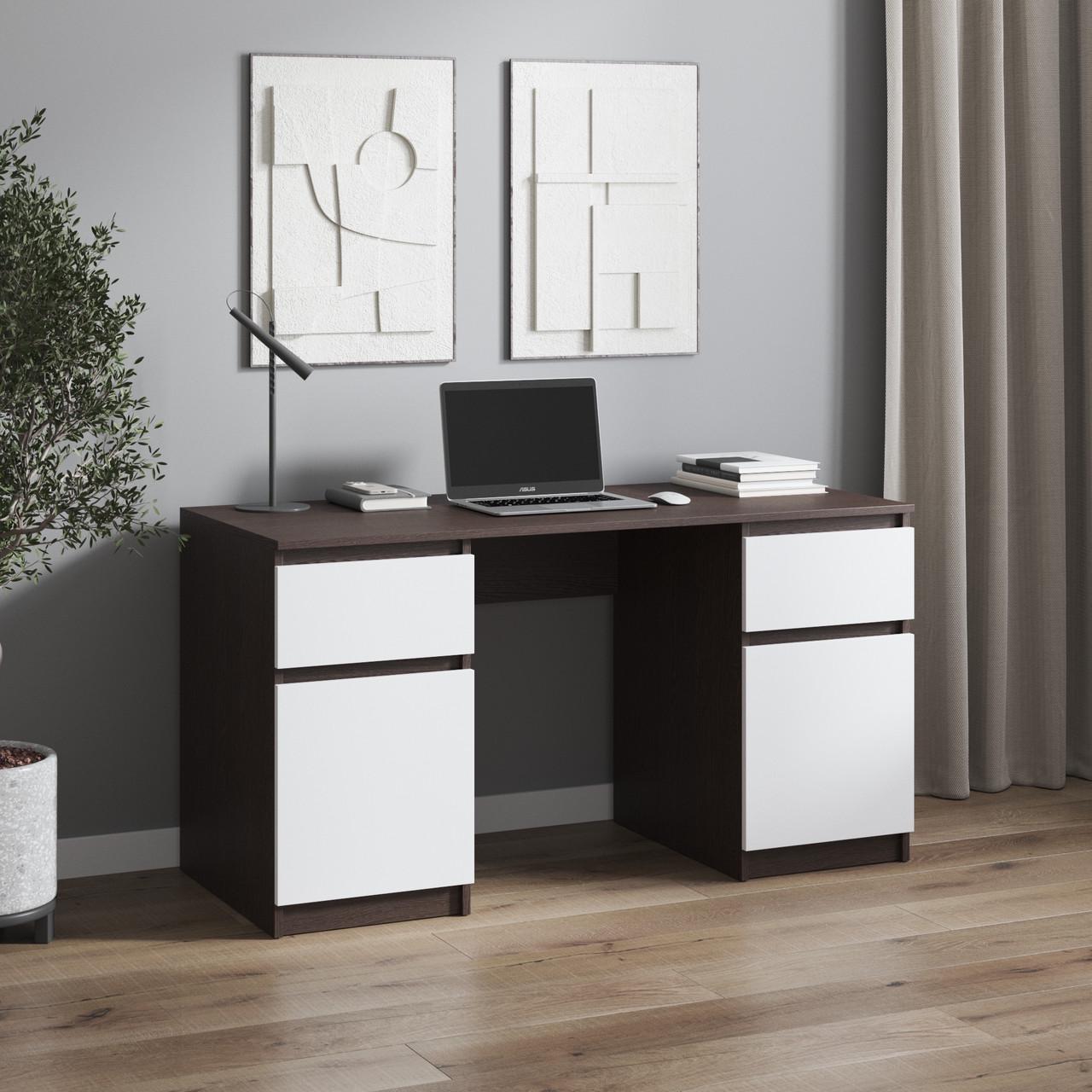 Стіл комп’ютерний з 2 тумбами Вайс R-34 1400х600х755 мм Венге Темний/Білий фасад (30433225) - фото 1 Стіл комп’ютерний з 2 тумбами Вайс R-34 1400х600х755 мм Венге Темний/Білий фасад (30433225) - фото 1