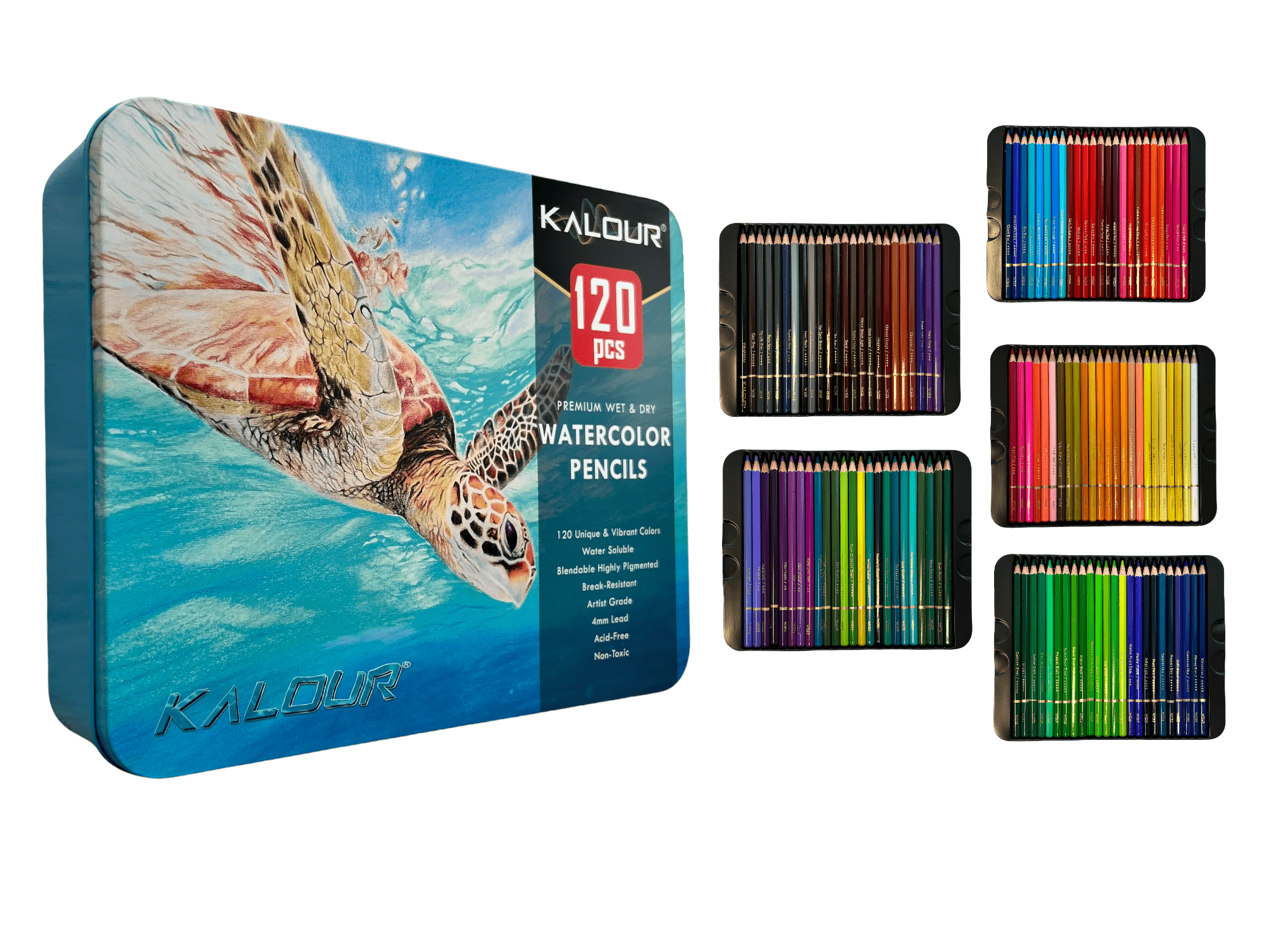 Набір акварельних олівців Kalour у металевому пеналі 120 кольорів
