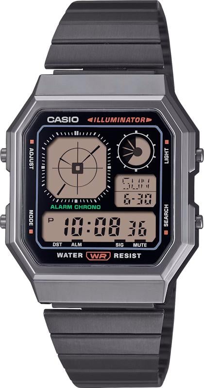 Мужские часы Casio A130WEGG-1A, мировое время, черный циферблат
