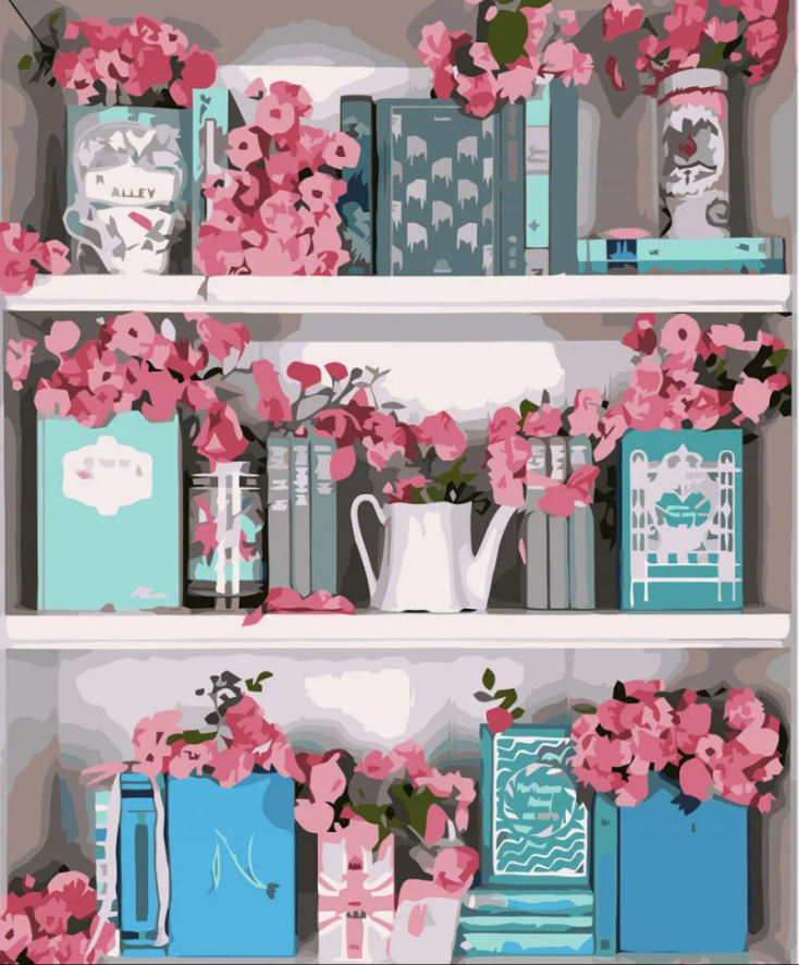 Картина по номерам Strateg Полочка с цветами 40x50 см (VA-3679)