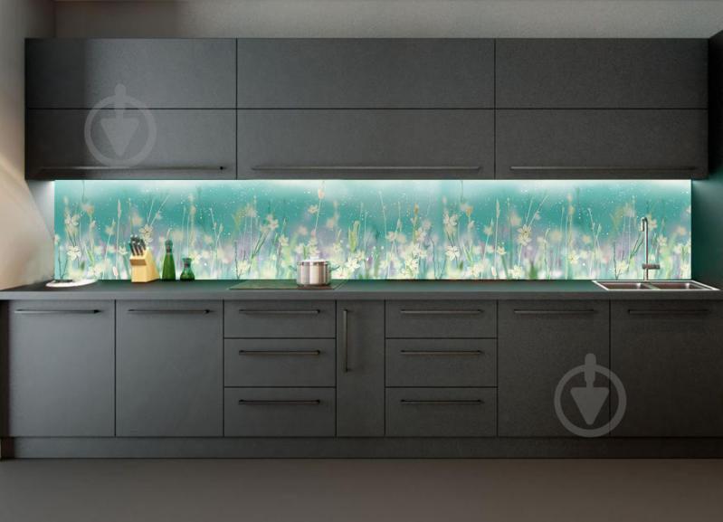 Наклейки кухонный фартук Zatarga " Полевые цветы акварельные " 650х2500 мм Бирюзовый (Z180245/1)