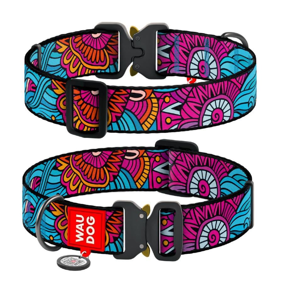Ошейник для собак нейлоновый Waudog Nylon Лето с QR паспортом XXL