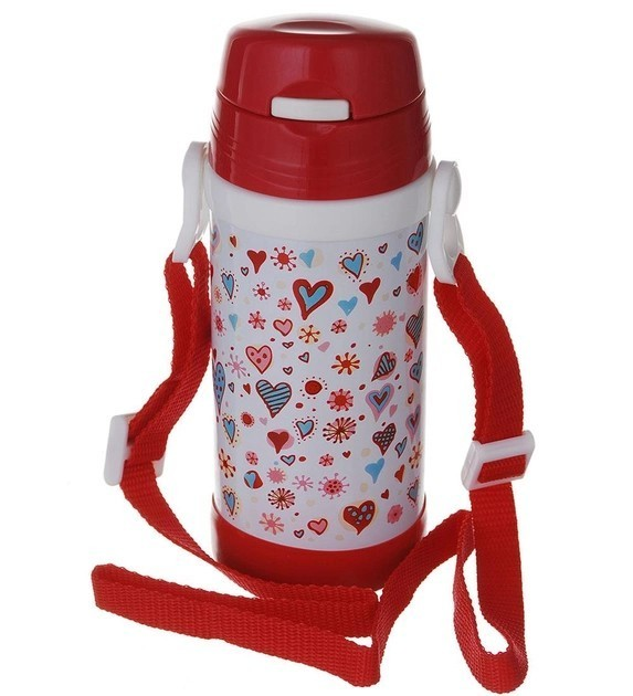 Термос дитячий A-PLUS 1776 з трубочкою 320 мл Червоний з сердечками (14077352)