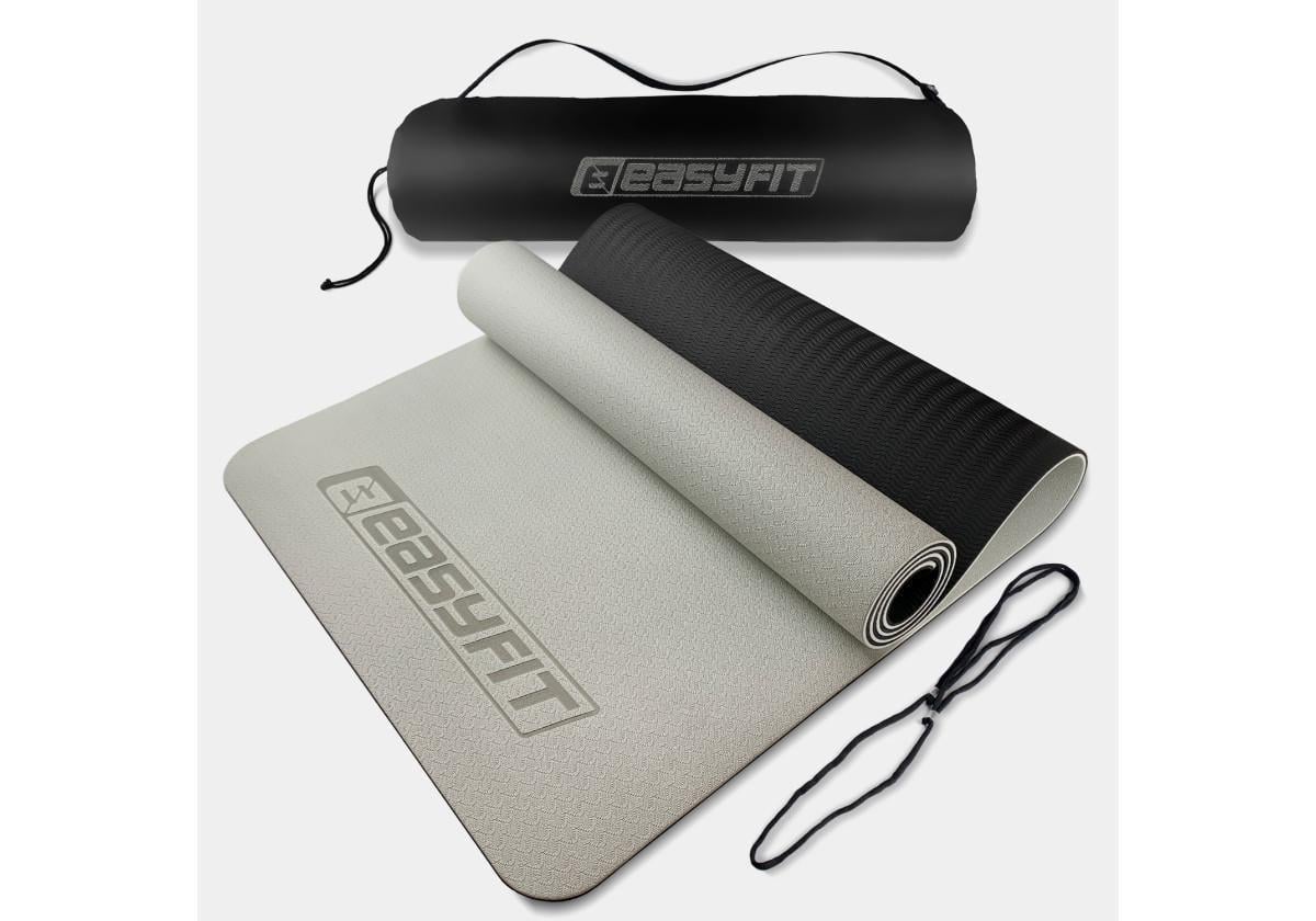 Коврик для йоги и фитнеса EasyFit TPE/TC двухслойный с чехлом 6 мм Серый с черным (EF-1924s-GYBK)