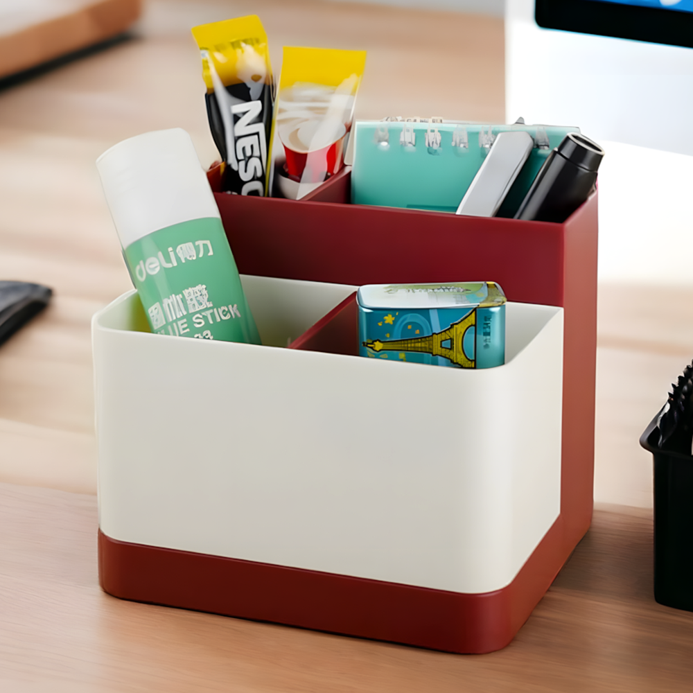 Органайзер настольный для канцелярских принадлежностей 4 отделения 12x11x10,5 см Бордовый