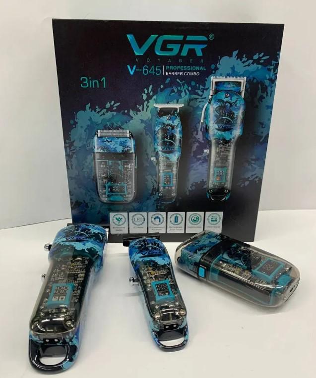 Набір для стрижки VGR V‑645 акумуляторний тример 3в1 зі змінними насадками та LED-індикатором (2390000032)