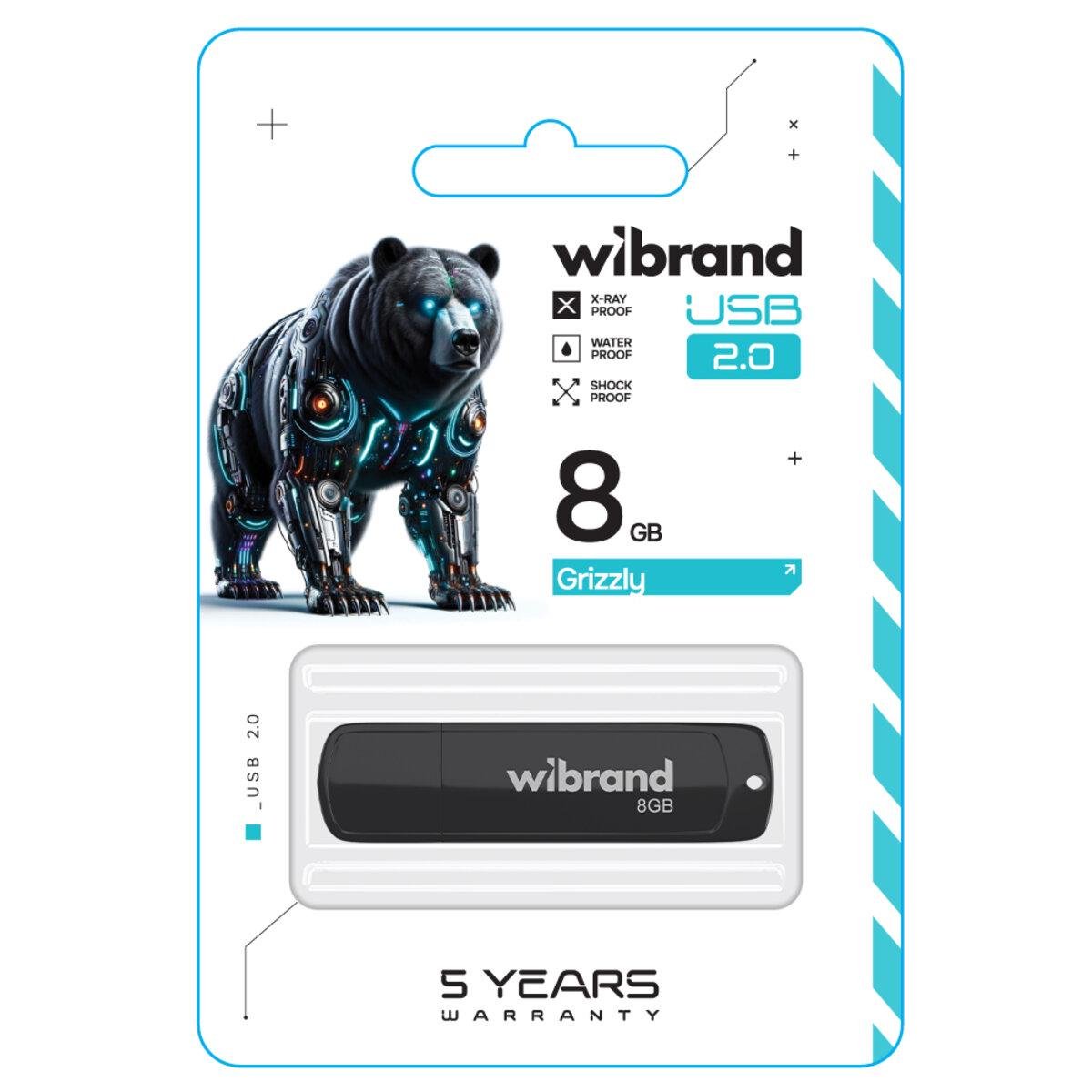 Флеш-память USB Wibrand Grizzly WI2.0/GR8P3B 8 Гб Black - фото 2