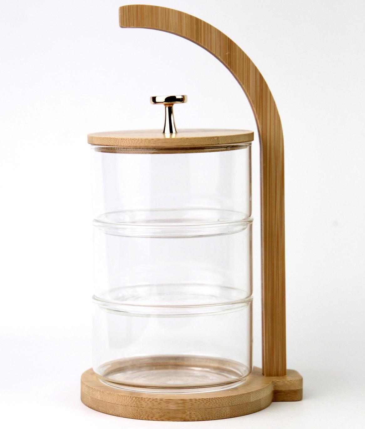 Конфетница трехуровневая с ручкой стеклянная 1200 мл 26,5х11 см (00000010179)