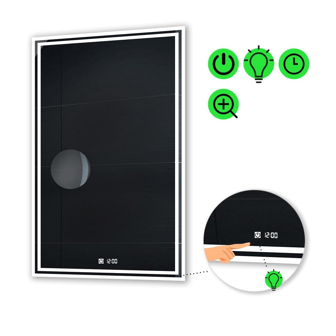 Зеркало с LED подсветкой Marita с сенсором/часами и линзой без подсветки 100x60 см (Marita50)