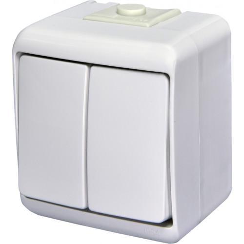Выключатель двухклавишный ETI VHE-2 IP54 Белый (4668001)