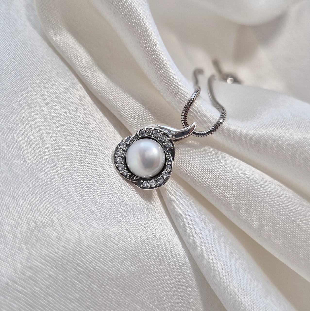 Подвеска кулон с белой жемчужиной серебро 925 пробы черненное 4,63 г (3123п)