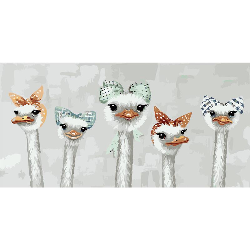 Картина по номерам Strateg Премиум Страусы в платочках 50х25 см (WW043)