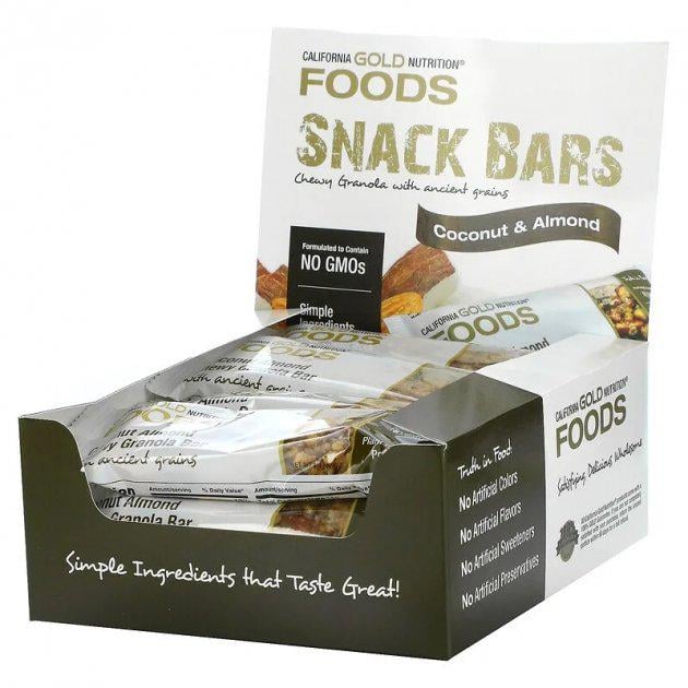 Жевательные батончики из гранолы California Gold Nutrition Foods с кокосом и миндалем 40 г 12 шт. (CGN-01324)
