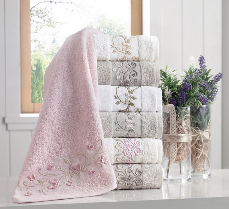 Набор банных полотенец Pupilla Eva 3D с вышивкой 70х140 см 6 шт. трикотаж (SA-3467)