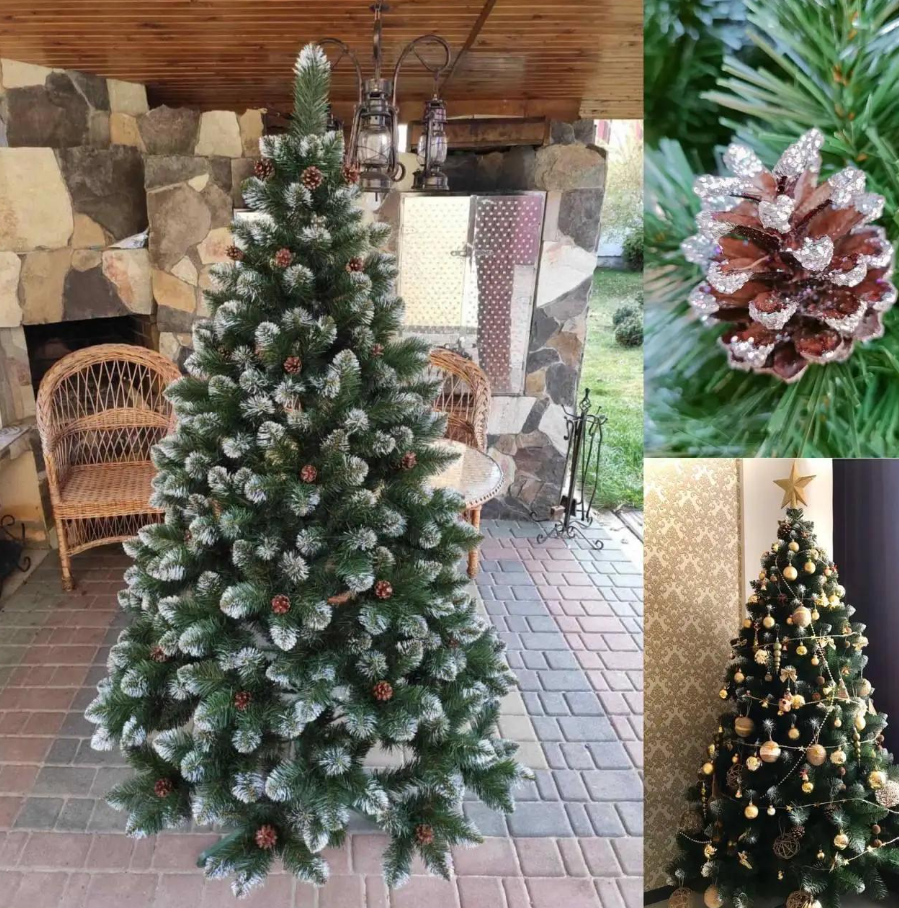 Штучна ялинка Елітна з шишками та підставкою 1,50 м Темно-зелений/Білий (NYT15317) - фото 4 Штучна ялинка Елітна з шишками та підставкою 1,50 м Темно-зелений/Білий (NYT15317) - фото 4