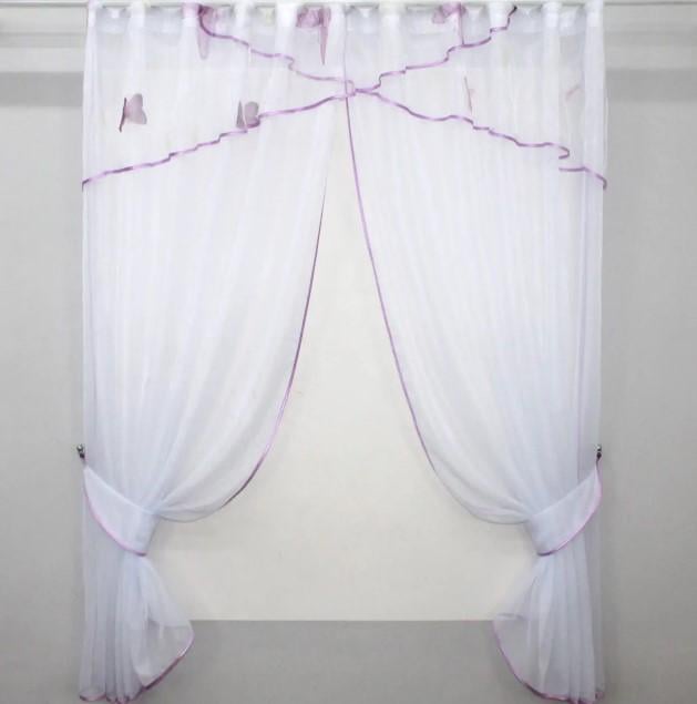 Комплект штор на кухню 280х170 см Бузковий/Білий (091к)