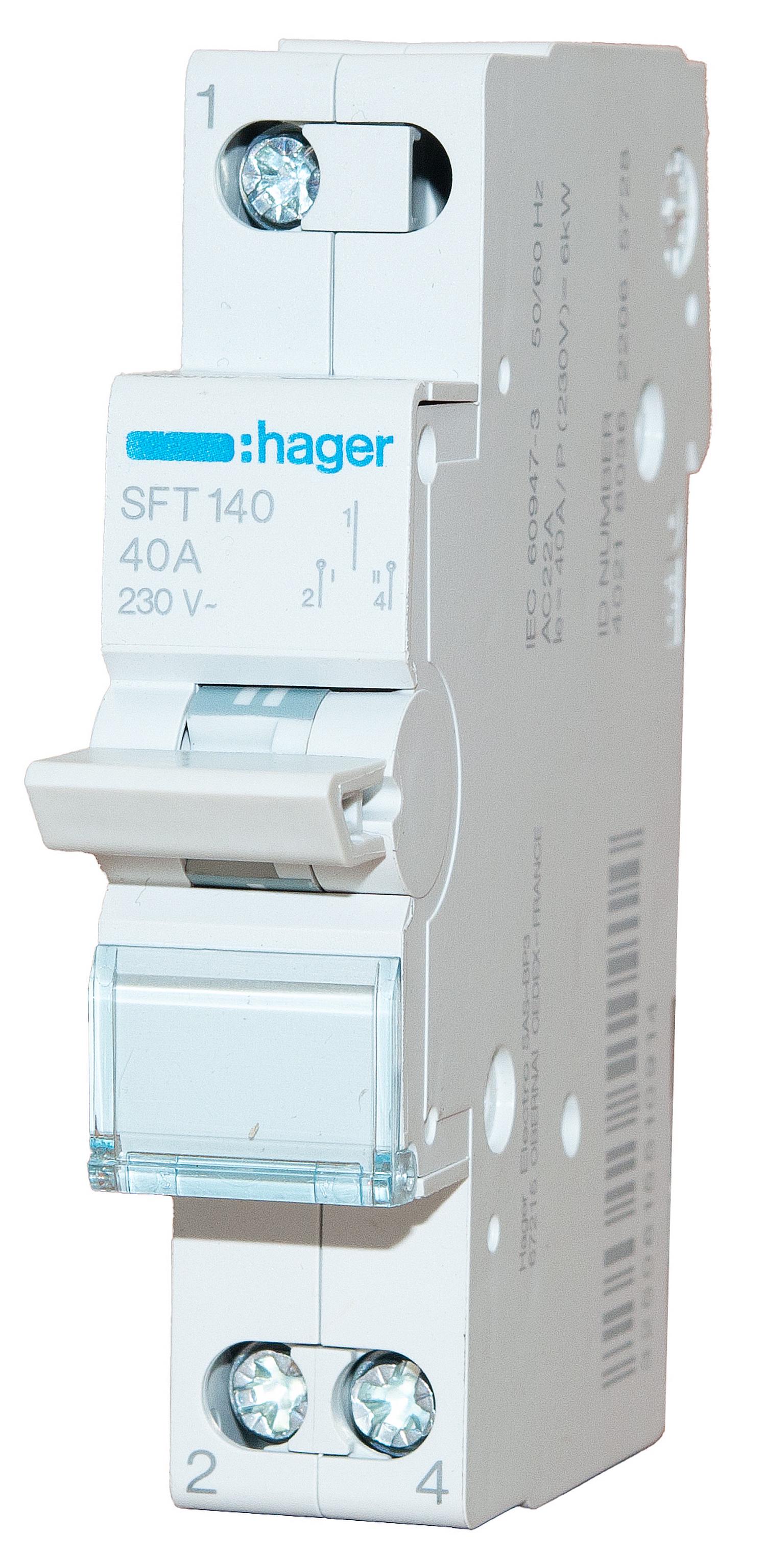 Переключатель Hager I-0-II 40А/230В с общим выходом сверху 1p (SFT140)