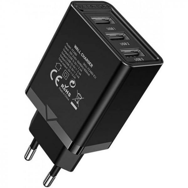 Зарядное устройство Vention 3xUSB A 12W Black (FEAB0-EU)